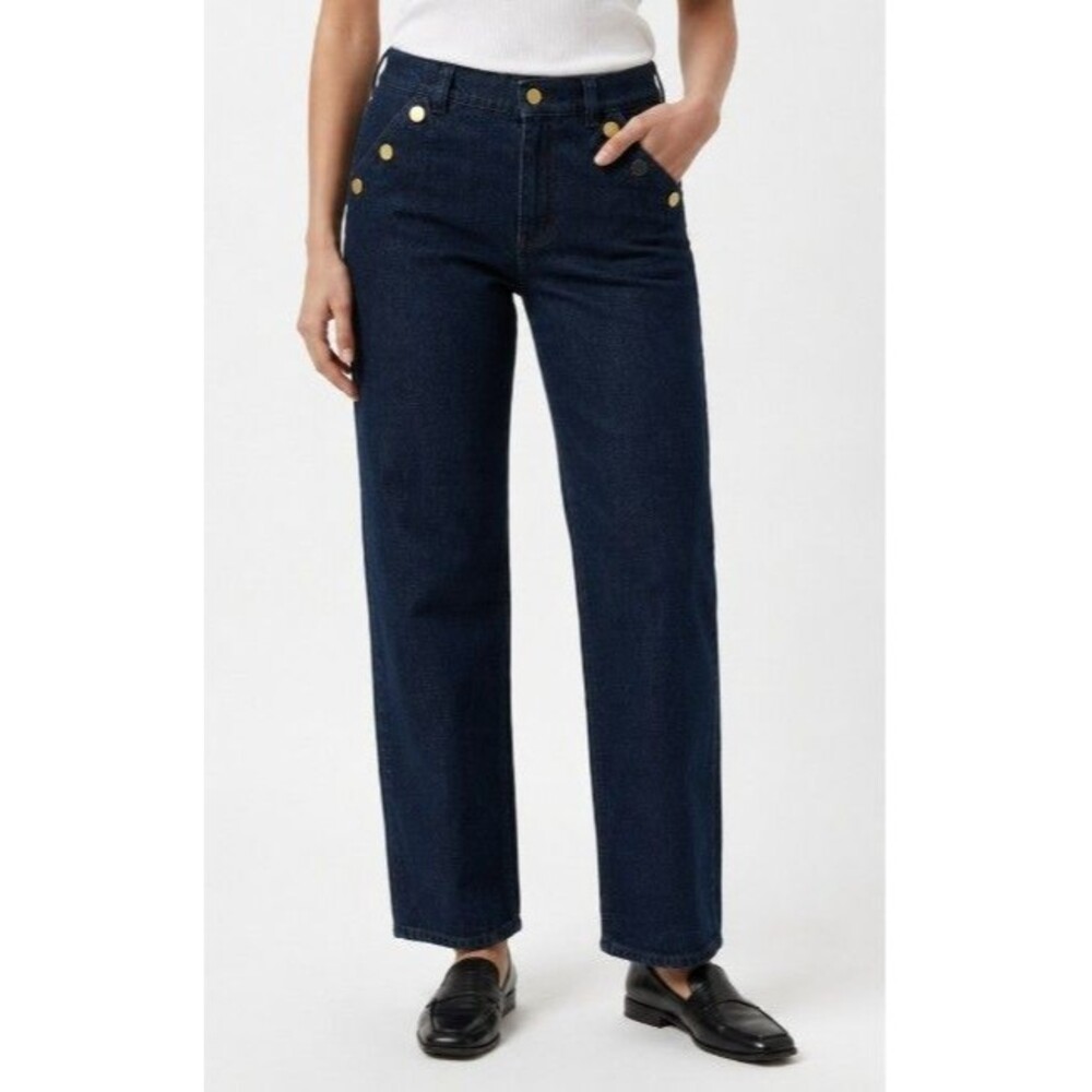 Filippa K Classic Straight Jeans Size 28 Dark Blue Gold Button Italy